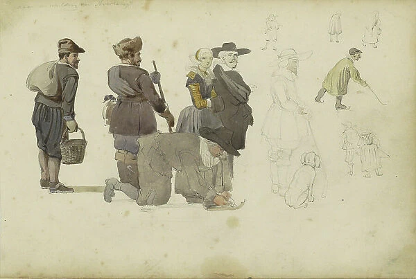 Figures in different poses, c. 1846-c. 1882. Creator: Cornelis Springer