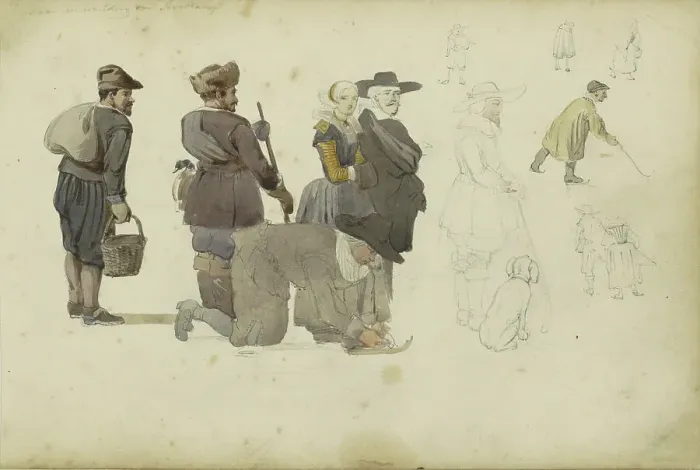 Framed Print : Figures in different poses, c. 1846-c. 1882. Creator: Cornelis Springer Framed Print : Figures in different poses, c. 1846-c. 1882. Creator: Cornelis Springer