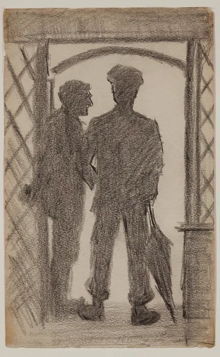 Framed Print : Two Figures in a Doorway, between 1860 and 1897. Creator: Homer Dodge Martin