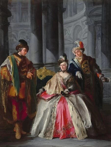 Three Figures Dressed for a Masquerade, c. 1740s. Creator: Louis-Joseph Le Lorrain