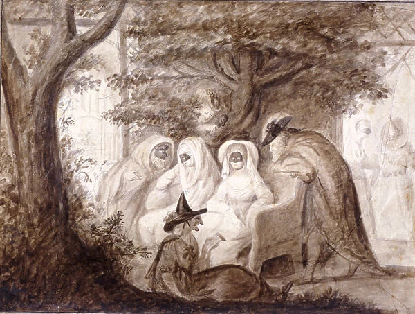 Figures dressed in masquerade costume at Vauxhall Gardens, Lambeth, London, 1782