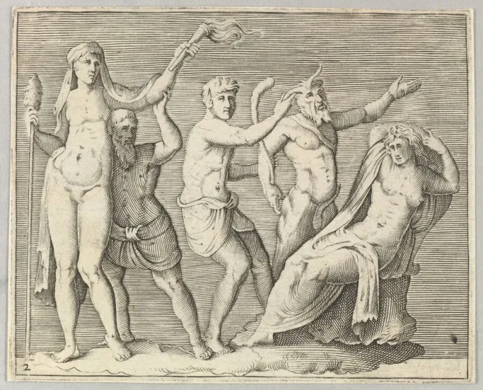 Framed Print : Two Figures, a Faun, and a Satyr approach a Recliniing Woman, published ca. 1599-1622 Framed Print : Two Figures, a Faun, and a Satyr approach a Recliniing Woman, published ca. 1599-1622