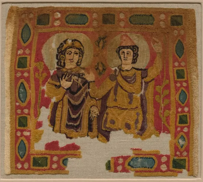 Framed Print : Two Figures Framed by a Jeweled Border, 450-550. Creator: Unknown Framed Print : Two Figures Framed by a Jeweled Border, 450-550. Creator: Unknown