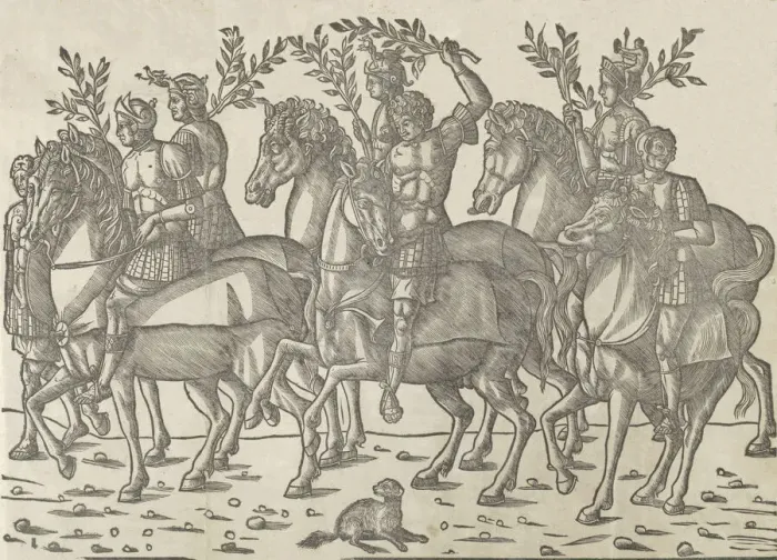 Framed Print : Figures on horseback, from The Triumph of Caesar, 1504. Creator: Jacob von Strassburg Framed Print : Figures on horseback, from The Triumph of Caesar, 1504. Creator: Jacob von Strassburg