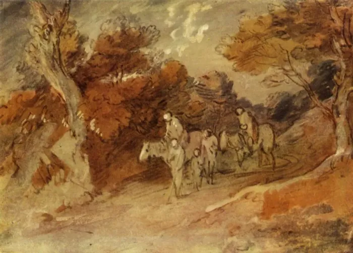 Framed Print : Figures and Horses in a Country Lane, mid-late 18th century, (1934) Framed Print : Figures and Horses in a Country Lane, mid-late 18th century, (1934)