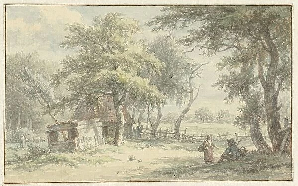 Figures at the hut in the Naarder Keep, 1755-1818. Creator: Egbert van Drielst