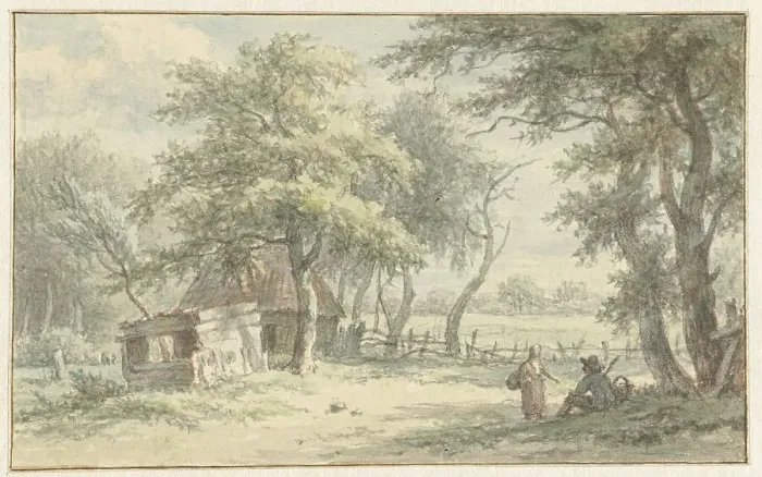 Framed Print : Figures at the hut in the Naarder Keep, 1755-1818. Creator: Egbert van Drielst Framed Print : Figures at the hut in the Naarder Keep, 1755-1818. Creator: Egbert van Drielst