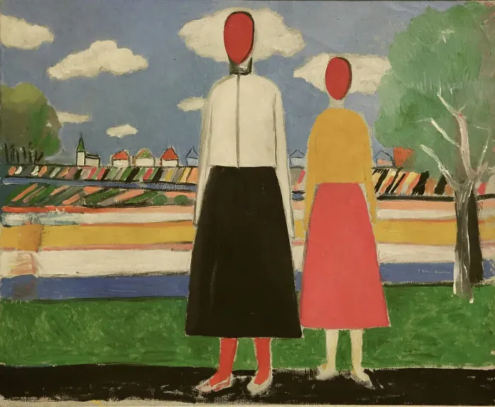 Framed Print : Two figures in the landscape, 1931-1932. Creator: Malevich; Kasimir Severinovich (1878-1935) Framed Print : Two figures in the landscape, 1931-1932. Creator: Malevich; Kasimir Severinovich (1878-1935)