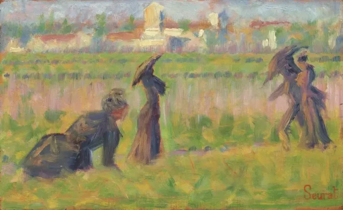 Framed Print : Figures in a Landscape, c. 1883. Creator: Georges-Pierre Seurat Framed Print : Figures in a Landscape, c. 1883. Creator: Georges-Pierre Seurat