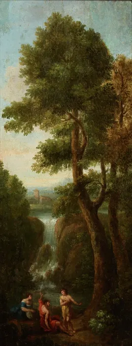 Framed Print : Three Figures in a Landscape-Fragment of a Painting, c1650. Creator: Unknown Framed Print : Three Figures in a Landscape-Fragment of a Painting, c1650. Creator: Unknown