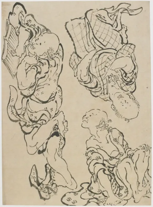 Framed Print : Three figures, late 18th-early 19th century. Creator: Hokusai Framed Print : Three figures, late 18th-early 19th century. Creator: Hokusai