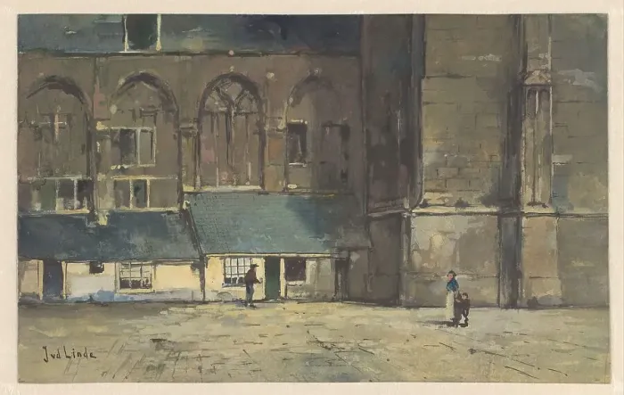 Framed Print : Figures at the Lebuïnuskerk (Great Church) in Deventer, 1874-1923. Creator: Jan van der Linde Framed Print : Figures at the Lebuïnuskerk (Great Church) in Deventer, 1874-1923. Creator: Jan van der Linde