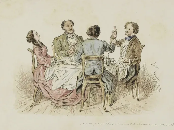 Framed Print : Four figures make a toast, c.1854-c.1887. Creator: Alexander Ver Huell Framed Print : Four figures make a toast, c.1854-c.1887. Creator: Alexander Ver Huell