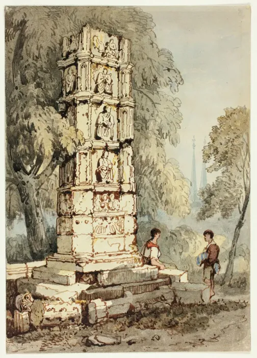 Framed Print : Two Figures Beside Medieval Ruins, with Church in Distance, n. d. Creator: Samuel Prout Framed Print : Two Figures Beside Medieval Ruins, with Church in Distance, n. d. Creator: Samuel Prout