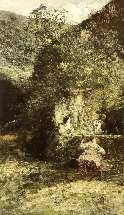 Framed Print : Figures near a Fountain, c.1870-c.1886. Creator: Adolphe Monticelli Framed Print : Figures near a Fountain, c.1870-c.1886. Creator: Adolphe Monticelli
