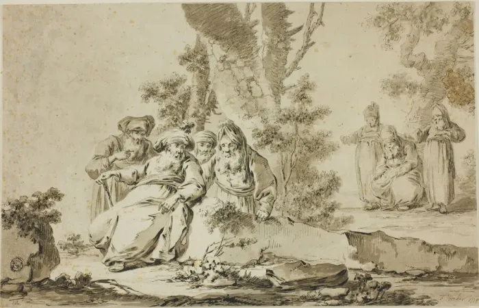 Framed Print : Figures in Oriental Costume in a Landscape, n. d. Creator: Tiberius Dominikus Wocher Framed Print : Figures in Oriental Costume in a Landscape, n. d. Creator: Tiberius Dominikus Wocher