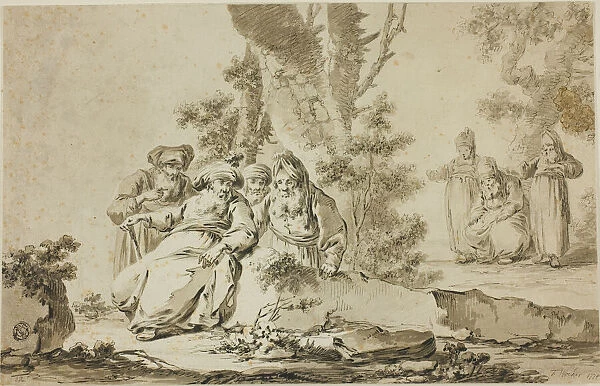 Figures in Oriental Costume in a Landscape, n. d. Creator: Tiberius Dominikus Wocher