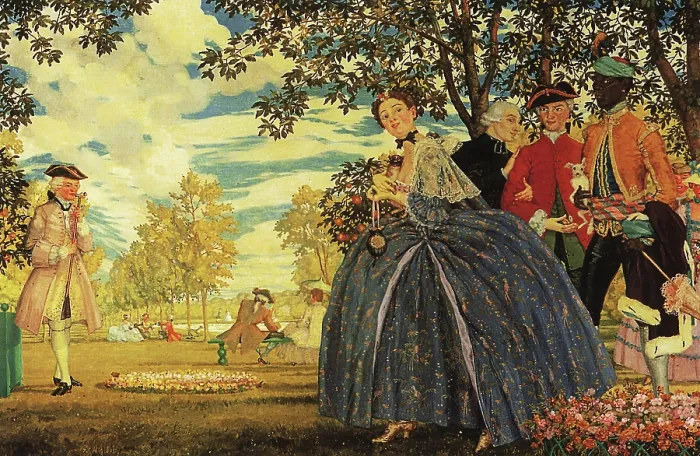 Framed Print : Figures in the Park, 1919. Creator: Somov, Konstantin Andreyevich (1869-1939) Framed Print : Figures in the Park, 1919. Creator: Somov, Konstantin Andreyevich (1869-1939)