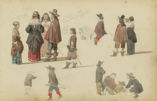 Figures in seventeenth-century clothing, 1852. Creator: Cornelis Springer