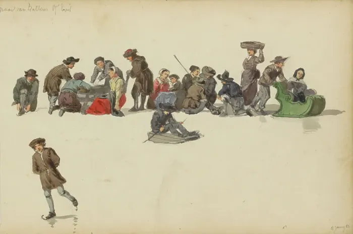 Framed Print : Figures in seventeenth-century clothing, 1882. Creator: Cornelis Springer Framed Print : Figures in seventeenth-century clothing, 1882. Creator: Cornelis Springer