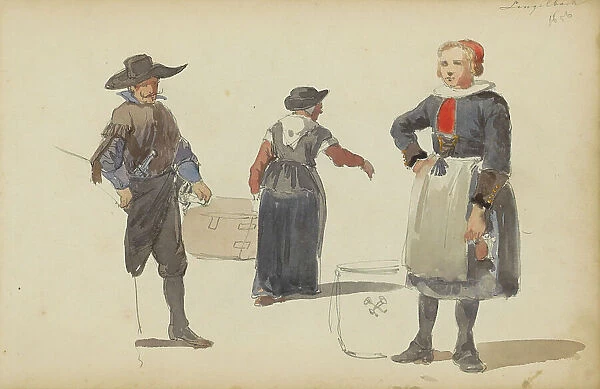 Figures in seventeenth-century clothing, c. 1846-c. 1882. Creator: Cornelis Springer