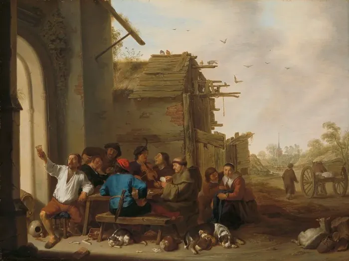 Framed Print : Figures before a Village Inn, 1642. Creator: Cornelis Saftleven Framed Print : Figures before a Village Inn, 1642. Creator: Cornelis Saftleven