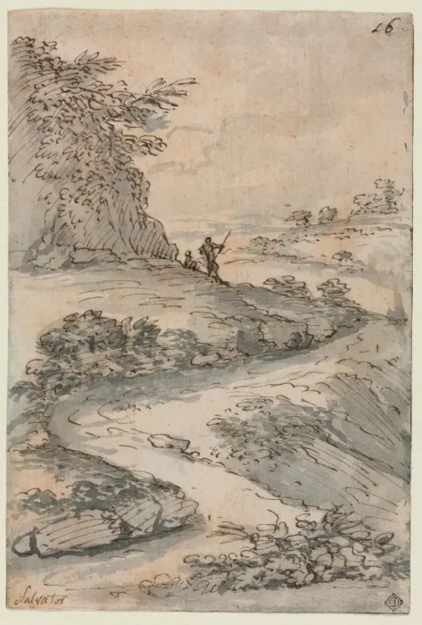Framed Print : Figures on a Winding Road, mid-1600s. Creator: Salvator Rosa (Italian, 1615-1673)
