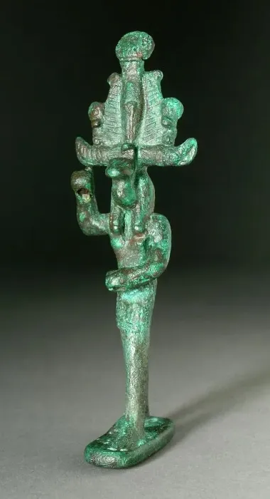 Framed Print : Figurine of a Cobra Headed Deity Spearing an Enemy, Probably Ptolemaic Period (332-30 BCE). Creator: Unknown Framed Print : Figurine of a Cobra Headed Deity Spearing an Enemy, Probably Ptolemaic Period (332-30 BCE). Creator: Unknown