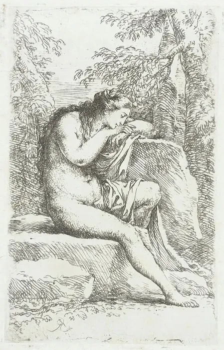 Framed Print : Figurine: Seated Female Nude, in Solitude, between circa 1656 and circa 1657. Creator: Salvator Rosa Framed Print : Figurine: Seated Female Nude, in Solitude, between circa 1656 and circa 1657. Creator: Salvator Rosa