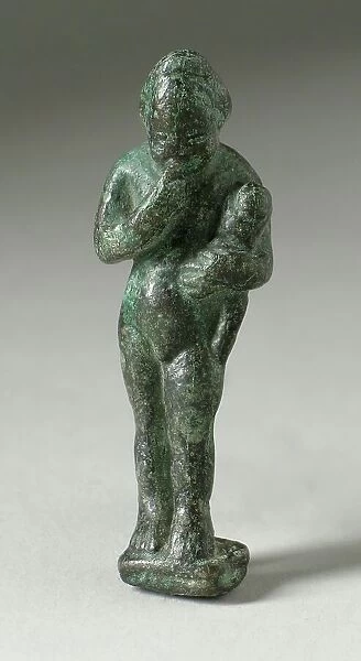 Figurine of a Standing Naked Man Holding a Baby, Ptolemaic Period-early Roman Period 200 BCE-100 CE. Creator: Unknown