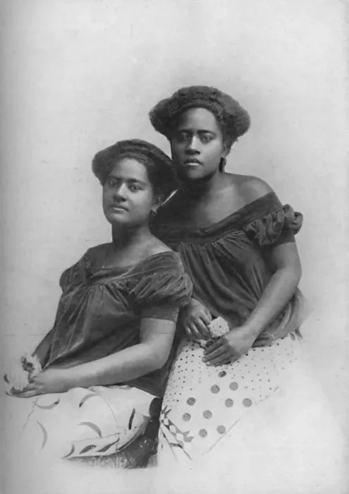 Framed Print : Two Fijian princesses with the hair dressed in European style, 1902 Framed Print : Two Fijian princesses with the hair dressed in European style, 1902