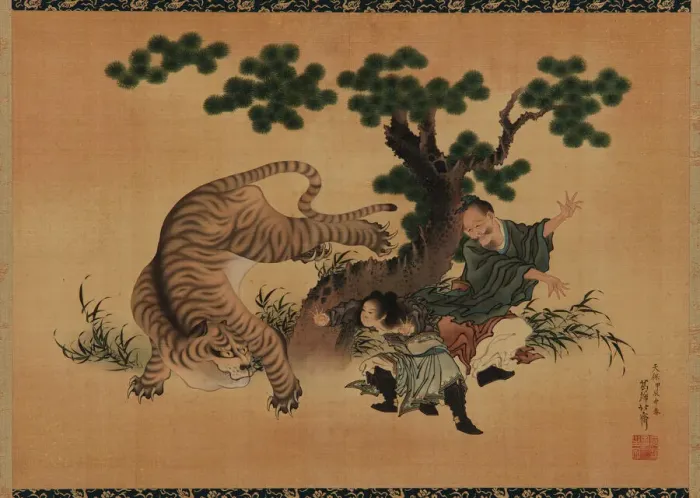 Framed Print : Filial piety: Yang Hsiang saving his father from a tiger, late 18th-early 19th century Framed Print : Filial piety: Yang Hsiang saving his father from a tiger, late 18th-early 19th century