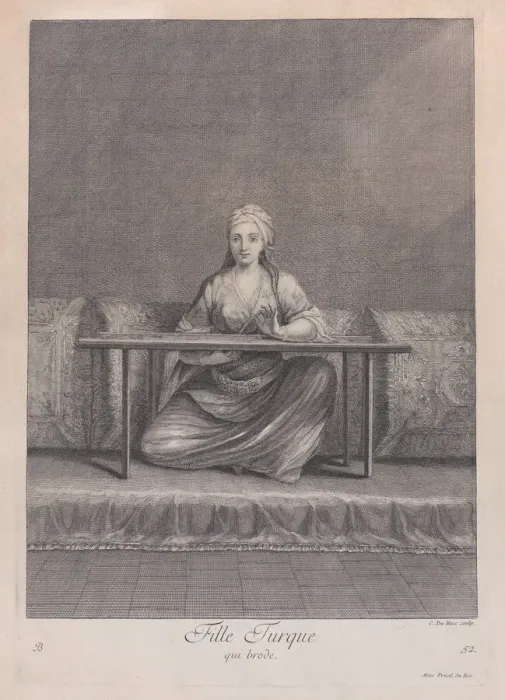Framed Print : Fille Turque, qui brode, 1714-15. Creator: Unknown Framed Print : Fille Turque, qui brode, 1714-15. Creator: Unknown