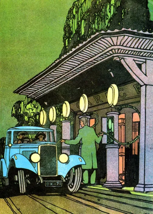 Framed Print : At a filling station, c1930. Artist: Leslie Carr Framed Print : At a filling station, c1930. Artist: Leslie Carr