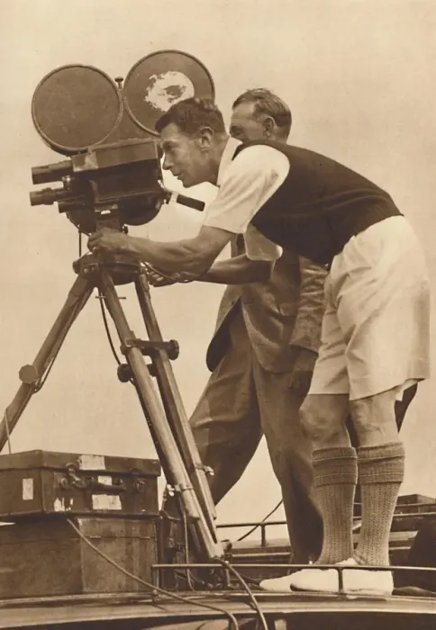 Framed Print : Film-maker - Making a cinema record at one of his annual camps for boys, 1927 (1937) Framed Print : Film-maker - Making a cinema record at one of his annual camps for boys, 1927 (1937)