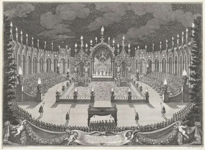 Framed Print : Final ballet of L Euleo festeggiante nel ritorno d Alessandro dall India, 1699. Creator: Johann Ulrich Kraus Framed Print : Final ballet of L Euleo festeggiante nel ritorno d Alessandro dall India, 1699. Creator: Johann Ulrich Kraus