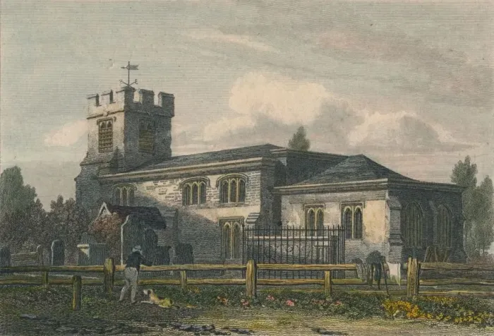 Framed Print : Finchley Church, Middlesex, 1815. Artist: Letitia Byrne