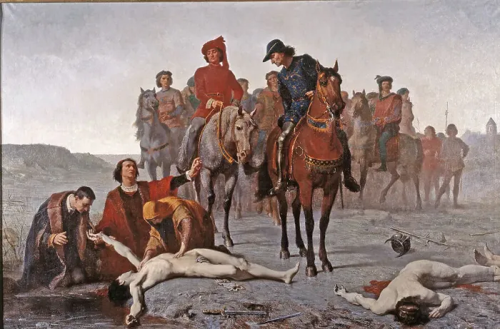 Framed Print : The Finding of the body of Charles the Bold after the Battle of Nancy, 1865. Creator: Feyen-Perrin, François Nicolas Auguste (1826-1888) Framed Print : The Finding of the body of Charles the Bold after the Battle of Nancy, 1865. Creator: Feyen-Perrin, François Nicolas Auguste (1826-1888)