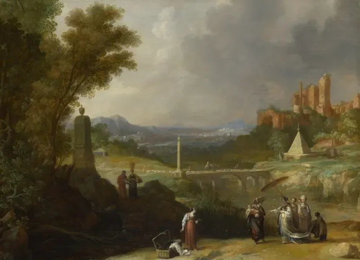 Framed Print : The Finding of the Infant Moses by Pharaohs Daughter, 1636. Artist: Breenbergh, Bartholomeus (1598-1657) Framed Print : The Finding of the Infant Moses by Pharaohs Daughter, 1636. Artist: Breenbergh, Bartholomeus (1598-1657)