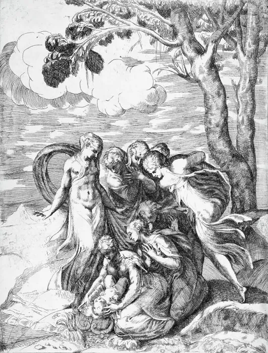 Framed Print : The Finding of Moses, between 1515 and 1573. Creators: Battista del Moro, Andrea Schiavone Framed Print : The Finding of Moses, between 1515 and 1573. Creators: Battista del Moro, Andrea Schiavone