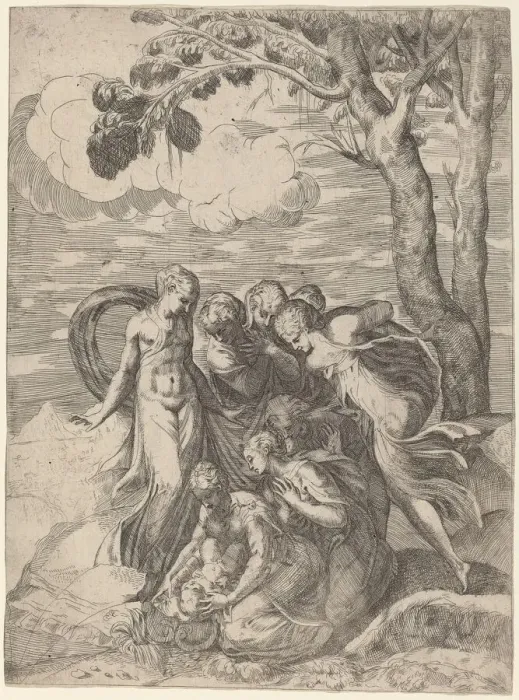Framed Print : The Finding of Moses, 1540s. Creator: Battista del Moro Framed Print : The Finding of Moses, 1540s. Creator: Battista del Moro