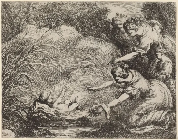 Framed Print : The Finding of Moses. Creator: Bartolomeo Biscaino