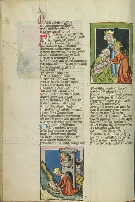 Framed Print : The Finding of Moses: A Handmaid of Pharaoh's Daughter Nurses Moses; Weltchronik, about 1400-1410. Creator: Unknown Framed Print : The Finding of Moses: A Handmaid of Pharaoh's Daughter Nurses Moses; Weltchronik, about 1400-1410. Creator: Unknown