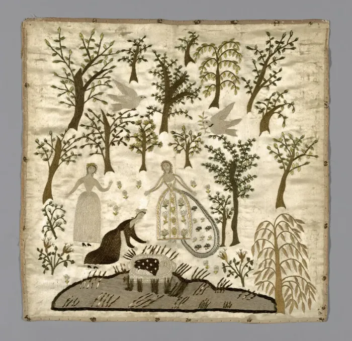 Framed Print : The Finding of Moses (Needlework), England, 19th century. Creator: Unknown Framed Print : The Finding of Moses (Needlework), England, 19th century. Creator: Unknown