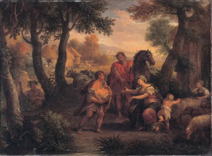 Framed Print : Finding of Romulus and Remus, c. 1720-1740. Artist: Lucatelli, Andrea (1695-1741) Framed Print : Finding of Romulus and Remus, c. 1720-1740. Artist: Lucatelli, Andrea (1695-1741)