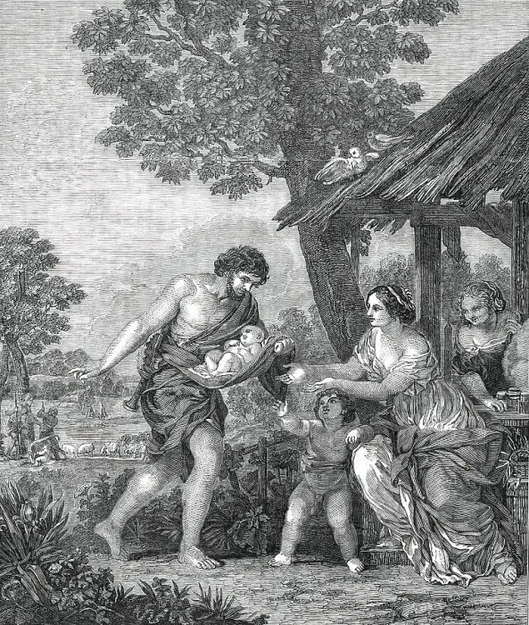 Framed Print : The Finding of Romulus and Remus - from the picture by Pietro da Cortona, 1850. Creator: Unknown Framed Print : The Finding of Romulus and Remus - from the picture by Pietro da Cortona, 1850. Creator: Unknown