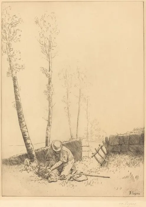 Framed Print : Finding the Sheep (Le mouton retrouve). Creator: Alphonse Legros Framed Print : Finding the Sheep (Le mouton retrouve). Creator: Alphonse Legros