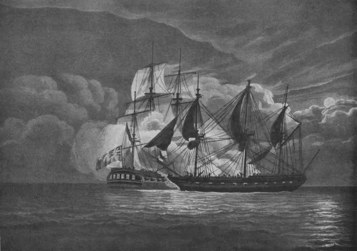 Framed Print : A Fine Chase and Capture, c1800. Artist: John Augustus Atkinson Framed Print : A Fine Chase and Capture, c1800. Artist: John Augustus Atkinson