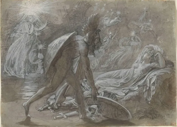 Framed Print : Fingal Mourning Over the Body of Malvina, from Ossian's Berrathon, c. 1810. Creator: Girodet de Roucy-Trioson Framed Print : Fingal Mourning Over the Body of Malvina, from Ossian's Berrathon, c. 1810. Creator: Girodet de Roucy-Trioson