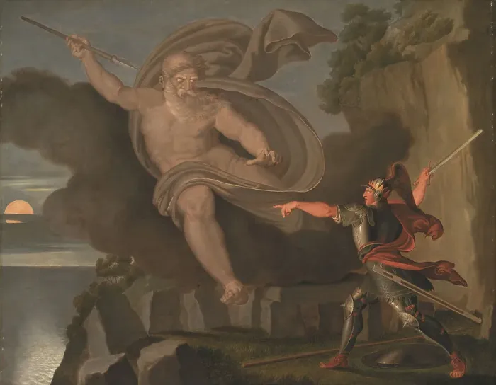 Framed Print : Fingal´s Battle with the Spirit of Loda;Fingal defeating Loda, the God of Sora, 1797. Creator: Asmus Jakob Carstens Framed Print : Fingal´s Battle with the Spirit of Loda;Fingal defeating Loda, the God of Sora, 1797. Creator: Asmus Jakob Carstens